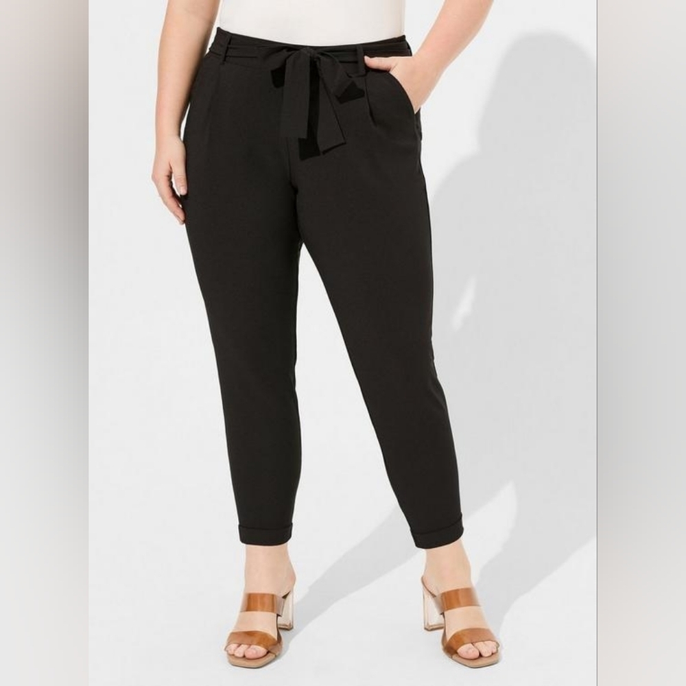 Torrid Black Pull On High Rise Crepe Tie Waist Trouser Ankle Pant Women Size 1X